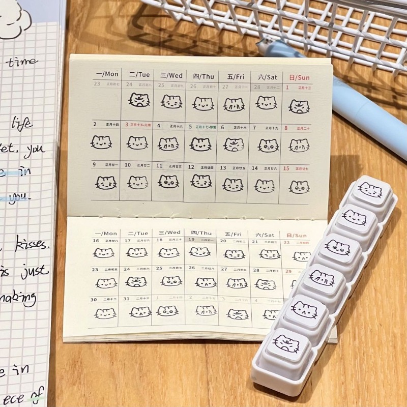 Rubber Date Stamp - Cute Cat Cartoon Press Detachable Photosensitive
